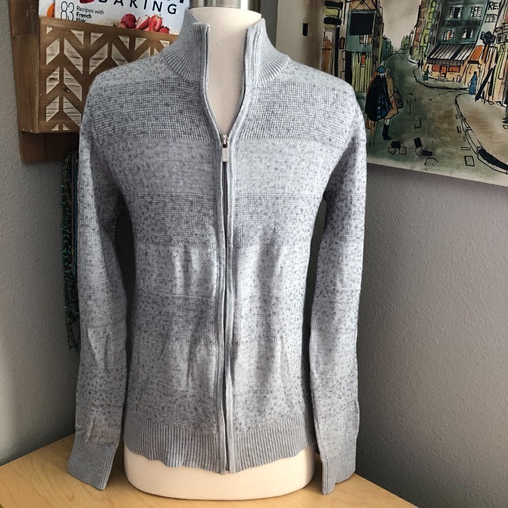 Michael Kors Cardigan Men's size S Gray Striped Wool Blend Zip Sweater